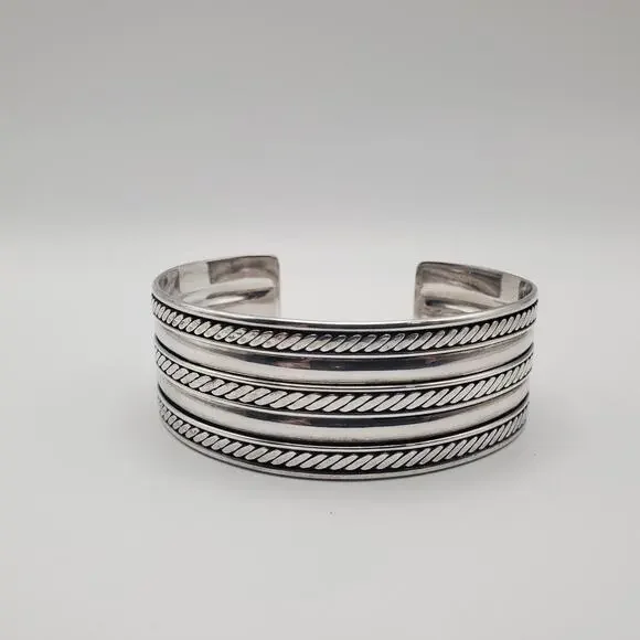 Vintage Sterling Silver Twisted Rope Cable 1” Wide Cuff Bracelet Men’s Women’s - Picture 3 of 11